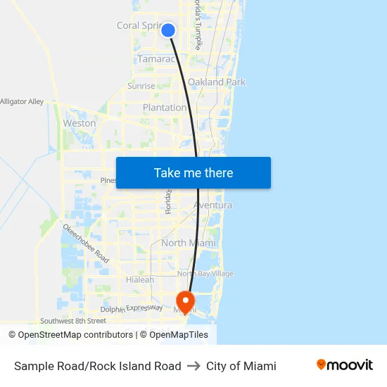 Sample Road/Rock Island Road to City of Miami map