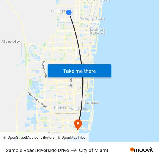 Sample Road/Riverside Drive to City of Miami map