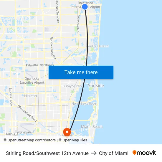 Stirling Road/Southwest 12th Avenue to City of Miami map