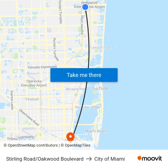 Stirling Road/Oakwood Boulevard to City of Miami map