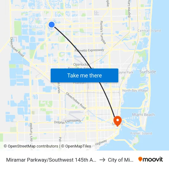 Miramar Parkway/Southwest 145th Avenue to City of Miami map