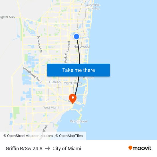 Griffin R/Sw 24 A to City of Miami map
