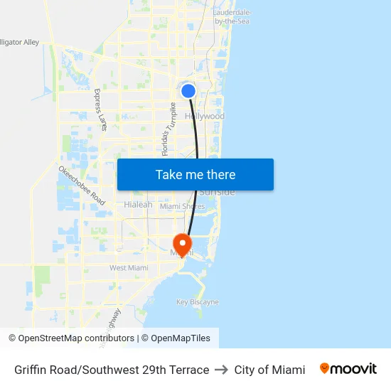 Griffin Road/Southwest 29th Terrace to City of Miami map