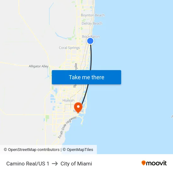 Camino Real/US 1 to City of Miami map