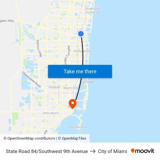State Road 84/Southwest 9th Avenue to City of Miami map