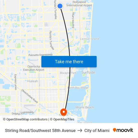Stirling Road/Southwest 58th Avenue to City of Miami map