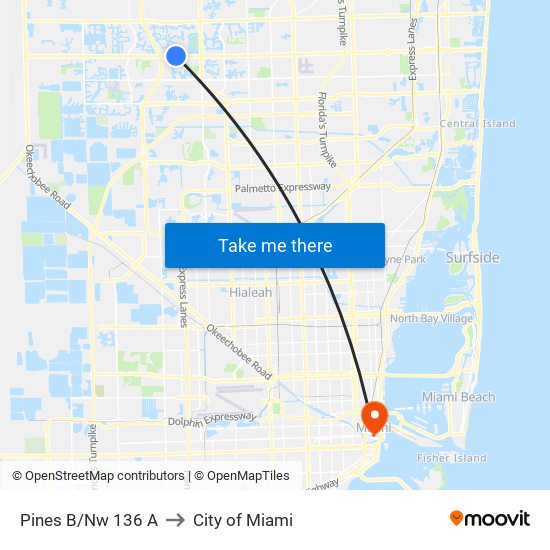 PINES B/NW 136 A to City of Miami map