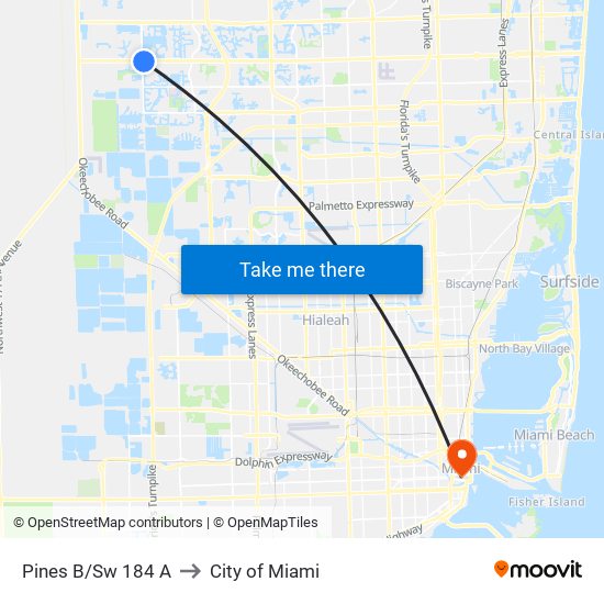 Pines B/Sw 184 A to City of Miami map