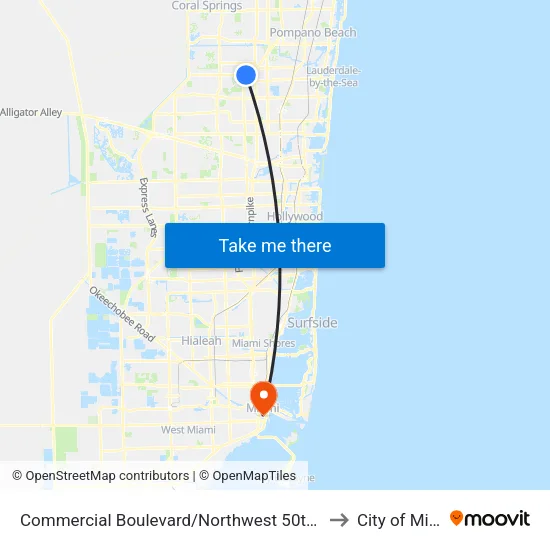 Commercial Boulevard/Northwest 50th Avenue to City of Miami map