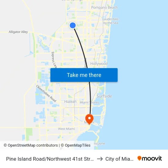 Pine Island Road/Northwest 41st Street to City of Miami map