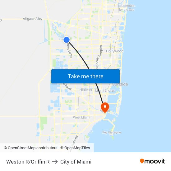 Weston R/Griffin R to City of Miami map