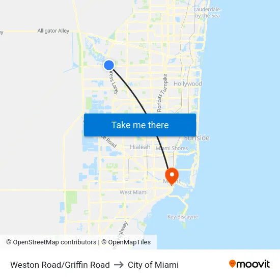 Weston Road/Griffin Road to City of Miami map
