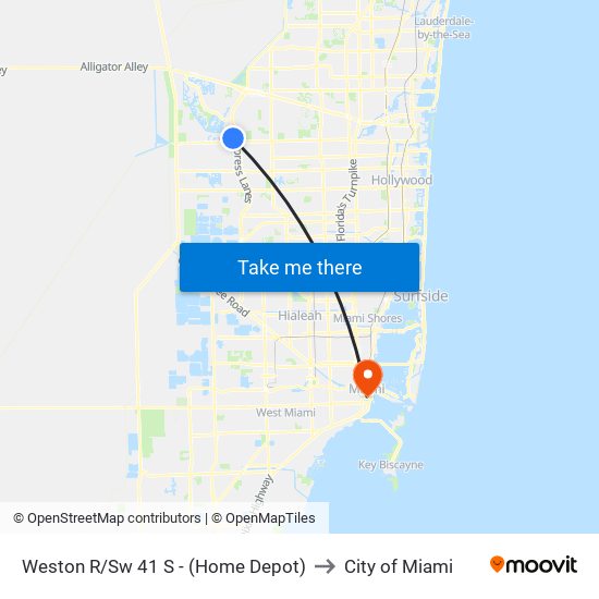 Weston R/Sw 41 S - (Home Depot) to City of Miami map
