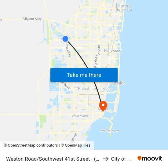 Weston Road/Southwest 41st Street - (Home Depot) to City of Miami map