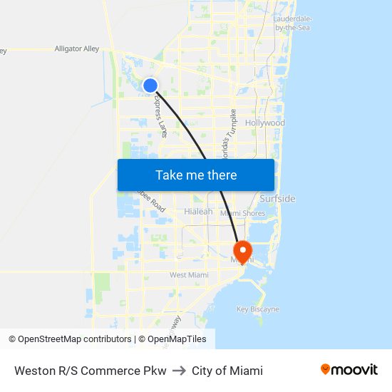 Weston R/S Commerce Pkw to City of Miami map