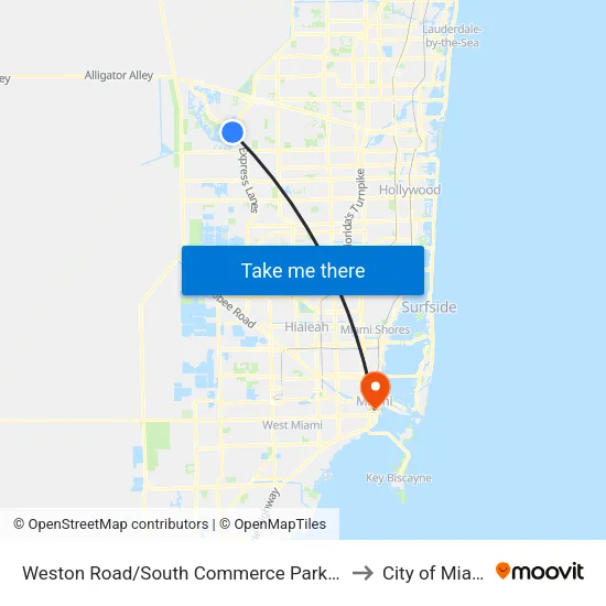 Weston Road/South Commerce Parkway to City of Miami map