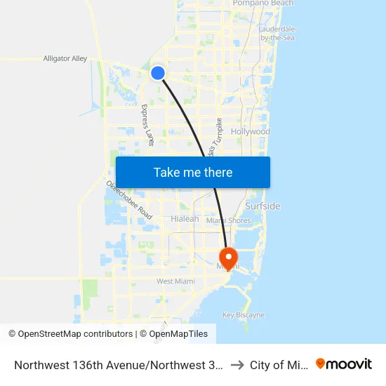 Northwest 136th Avenue/Northwest 3rd Street to City of Miami map