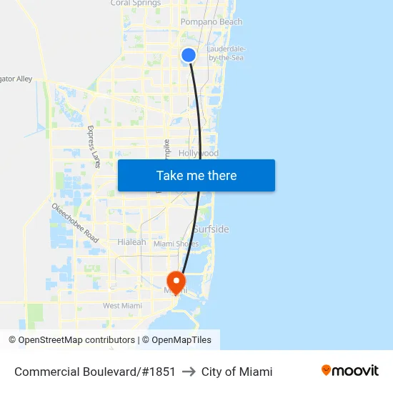 Commercial Boulevard/#1851 to City of Miami map