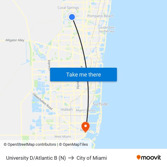University D/Atlantic B (N) to City of Miami map