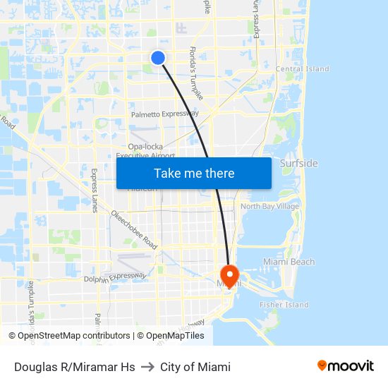 DOUGLAS R/MIRAMAR HS to City of Miami map