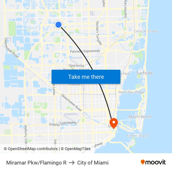Miramar Pkw/Flamingo R to City of Miami map