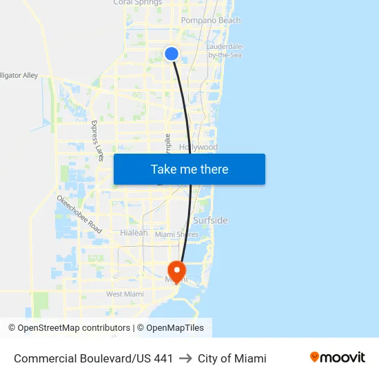 Commercial Boulevard/US 441 to City of Miami map