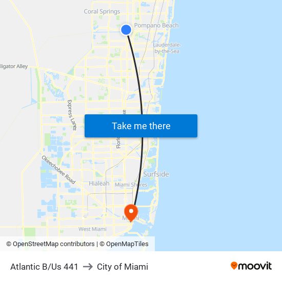 Atlantic B/Us 441 to City of Miami map