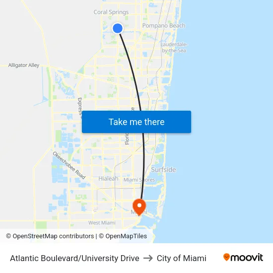 Atlantic Boulevard/University Drive to City of Miami map