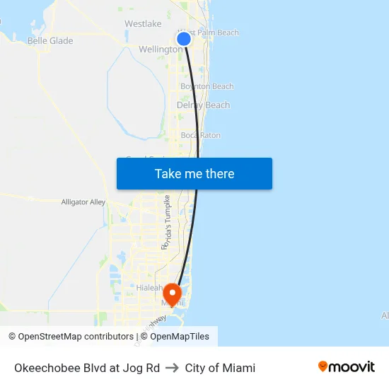 Okeechobee Blvd at Jog Rd to City of Miami map