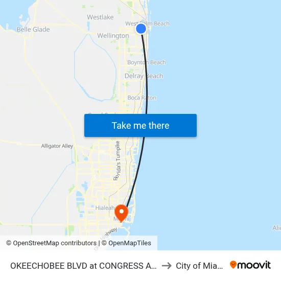 OKEECHOBEE BLVD at CONGRESS AVE to City of Miami map