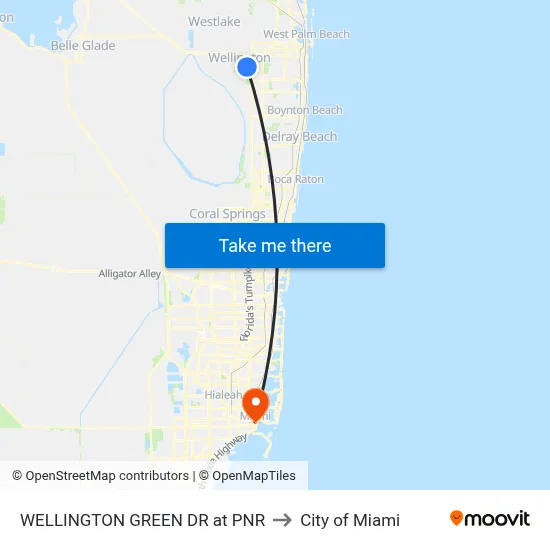 WELLINGTON GREEN DR at PNR to City of Miami map