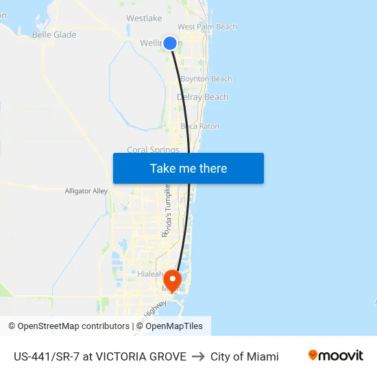 US-441/SR-7 at VICTORIA GROVE to City of Miami map