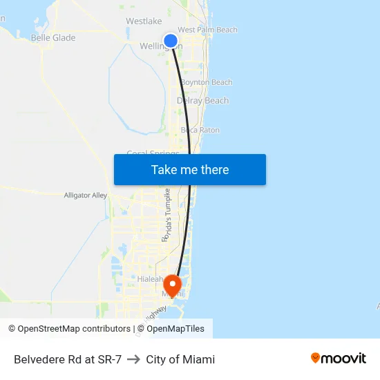 Belvedere Rd at SR-7 to City of Miami map