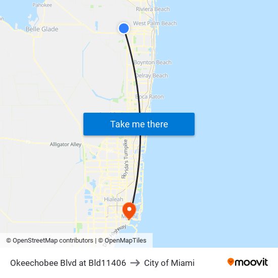 Okeechobee Blvd at Bld11406 to City of Miami map