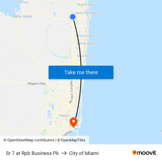 Sr 7 at  Rpb  Business Pk to City of Miami map