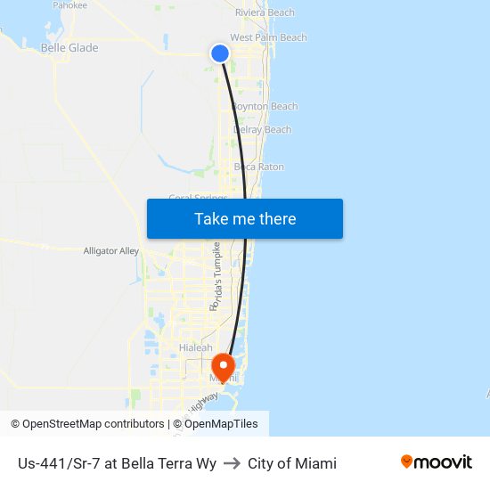 Us-441/Sr-7 at Bella Terra Wy to City of Miami map