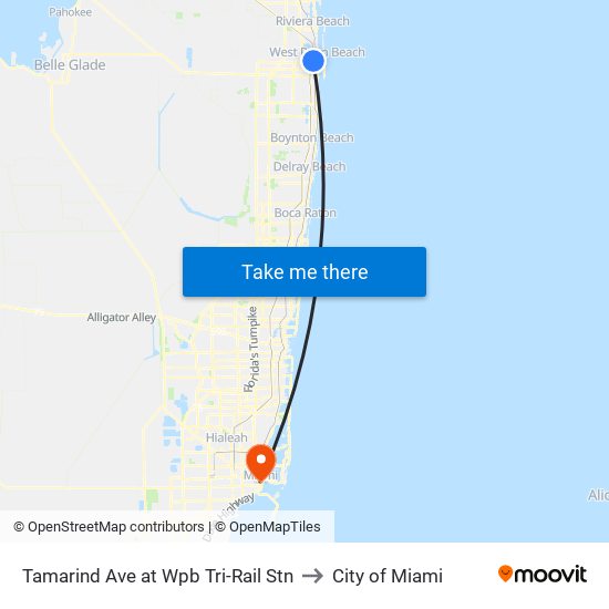 TAMARIND AVE at  WPB TRI-RAIL STN to City of Miami map