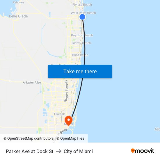 Parker Ave at Dock St to City of Miami map