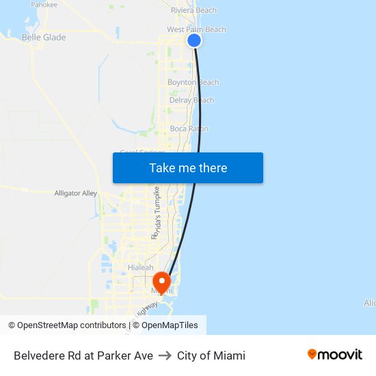 Belvedere Rd at  Parker Ave to City of Miami map