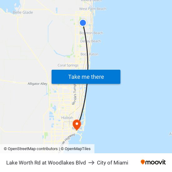 Lake Worth Rd at Woodlakes Blvd to City of Miami map