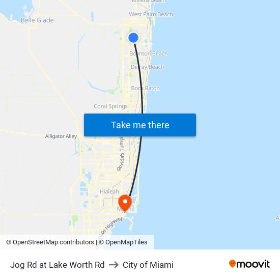 Jog Rd at Lake Worth Rd to City of Miami map