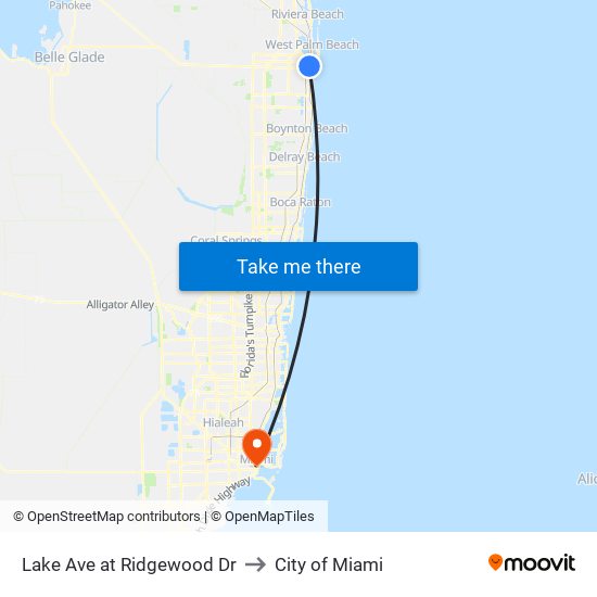 Lake Ave at Ridgewood Dr to City of Miami map