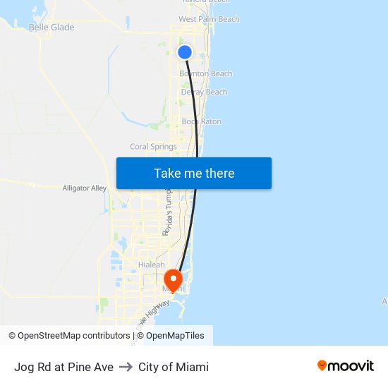 Jog Rd at Pine Ave to City of Miami map