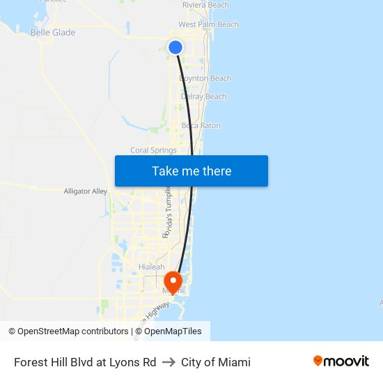 Forest Hill Blvd at Lyons Rd to City of Miami map