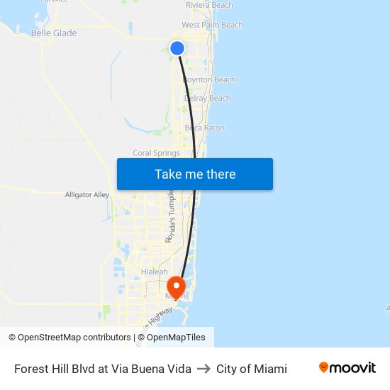 Forest Hill Blvd at Via Buena Vida to City of Miami map