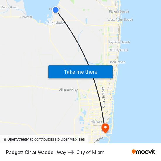Padgett Cir at Waddell Way to City of Miami map