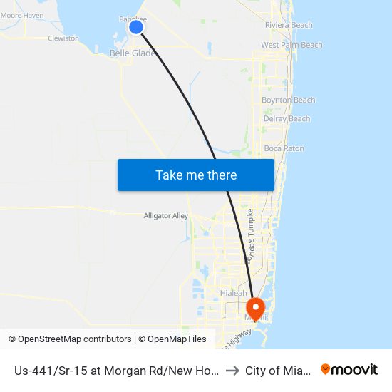 Us-441/Sr-15 at Morgan Rd/New Hope to City of Miami map