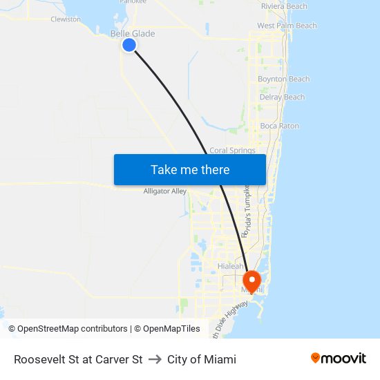 Roosevelt St at Carver St to City of Miami map