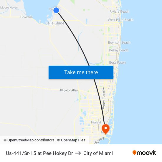 Us-441/Sr-15 at Pee Hokey Dr to City of Miami map