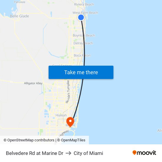 Belvedere Rd at Marine Dr to City of Miami map